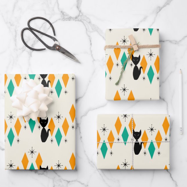 Feuille De Papier Cadeau Mid Century Moderne Starburburbs Atomique Diamonds (Recto)