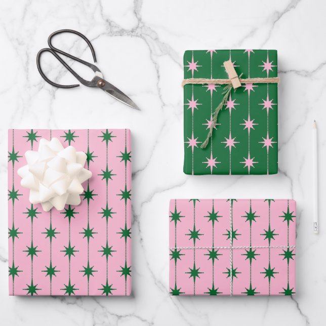 Feuille De Papier Cadeau Midcentury Modern Retro Christmas Starbursts (Recto)