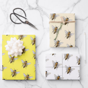 Feuille De Papier Cadeau Miel Bee Motif Jaune Beige Blanc