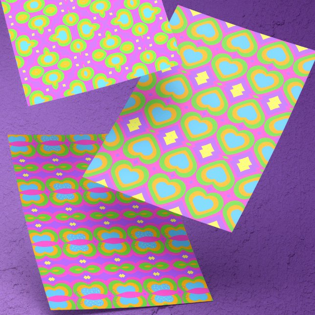 Feuille De Papier Cadeau Mignon Coloré Vivement  (Brightly colored hand drawn motif will cover your gifts or projects with hearts, butterflies  & more)