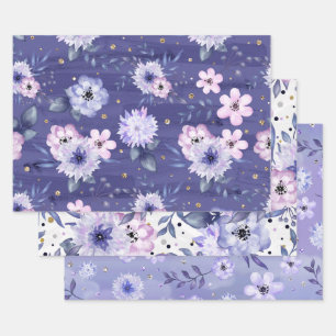 Feuille De Papier Cadeau Mignon Fille Violet Rose Fleurs Paillettes