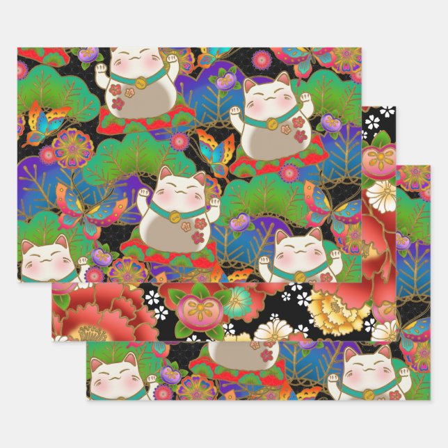 Feuille De Papier Cadeau mignon maneki neko  (Lot)