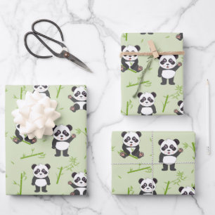 Feuille De Papier Cadeau Mignon motif d'animaux Kawaii en bambou d'ours pan