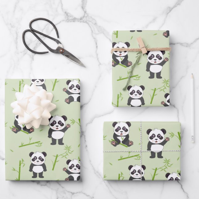 Feuille De Papier Cadeau Mignon motif d'animaux Kawaii en bambou d'ours pan (Recto)