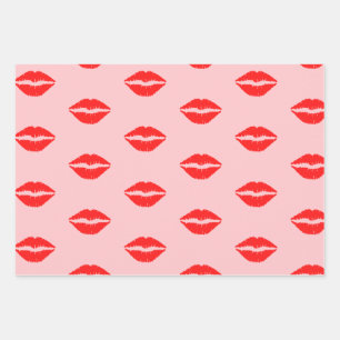 Feuille De Papier Cadeau Mignon motif de rouge à lèvres rose rouge luxurian