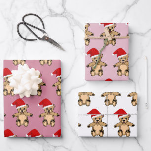 Feuille De Papier Cadeau Mignon ours en peluche avec chapeau de Père Noël r