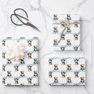 Feuille De Papier Cadeau Mignon ours en peluche sur des nuages duveteux e