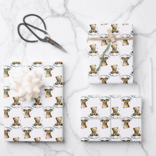 Feuille De Papier Cadeau Mignon ours en peluche sur un nuage moelleux avec