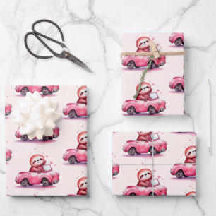 Feuille De Papier Cadeau Mignon paresseux conduisant un motif de cabriolet