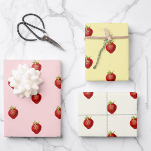Feuille De Papier Cadeau Mignon Rose Fraise Rose Crème Blanc