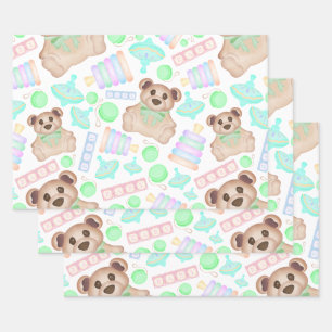 Feuille De Papier Cadeau Mignonne Genre Neutre Teddy Bear Bébé