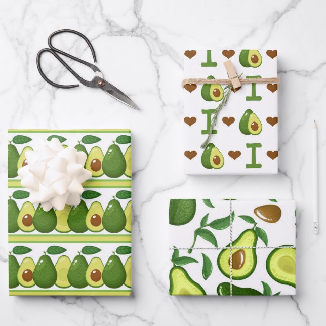 Feuille De Papier Cadeau mignonne motif avocado (Recto)