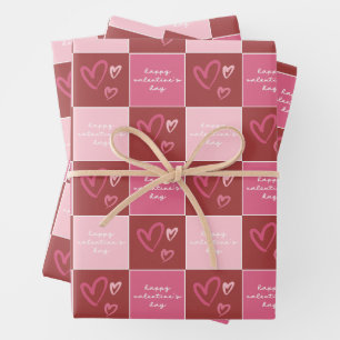 Feuille De Papier Cadeau Mignons Coeurs Heureuse Sainte-Valentin Motif rose