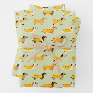 Feuille De Papier Cadeau Mignons Dachshunds Chien Saucisse Hot Dog Motif Dr