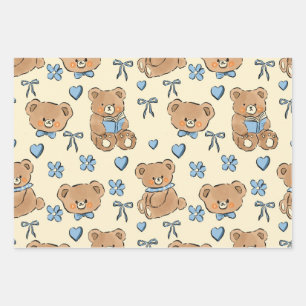 Feuille De Papier Cadeau Mignons ours en peluche marrons dessinés à la main