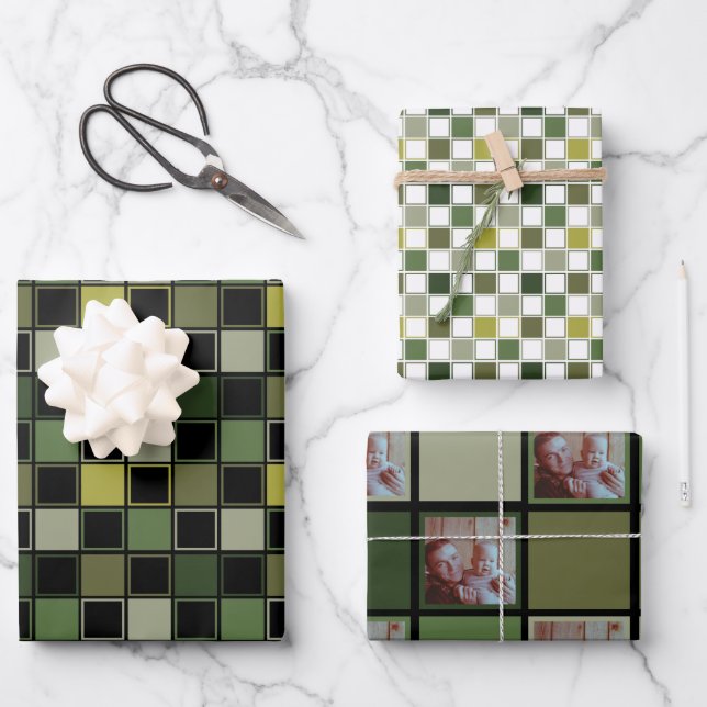 Feuille De Papier Cadeau Militaire Vert de l'Armée - Photo personnalisée (Recto)