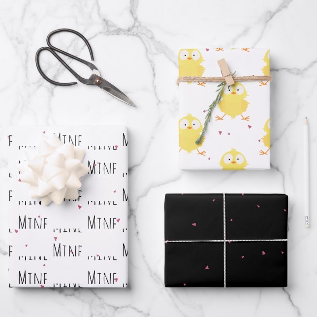 Feuille De Papier Cadeau "Mine Mine Mine Mine" Crazy Cute Chick Love (Recto)