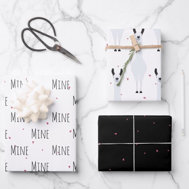 Feuille De Papier Cadeau "Mine Mine Mine Mine Mine" Crazy Cute Llama Love (Recto)