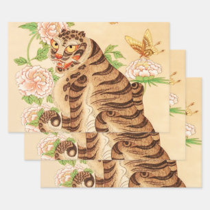 Feuille De Papier Cadeau Minhwa Vintage de tigre rayé coréen