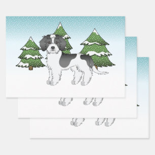 Feuille De Papier Cadeau Mini Goldendoodle Parti-color Noir Forêt d'Hiver