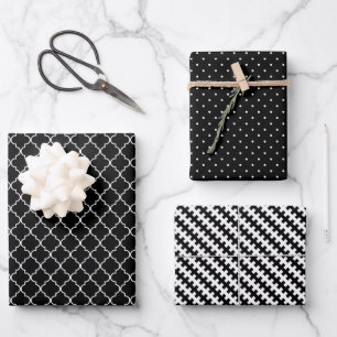 Feuille De Papier Cadeau Mini minimaliste Motif noir et blanc tendance Matt