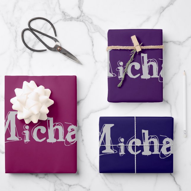 Feuille De Papier Cadeau Mini-moderne monogramme nom tri couleur (Recto)