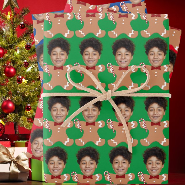 Feuille De Papier Cadeau Mini-photos personnalisées en face de Noël (Créateur téléchargé)