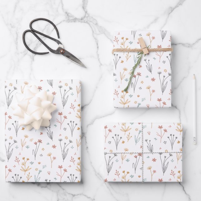 Feuille De Papier Cadeau Minimalist Meadowcore Neutral Wildflowers Pattern (Recto)