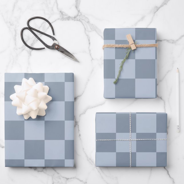 Feuille De Papier Cadeau Minimalist Powder Blue Checkerboard Pattern (Recto)