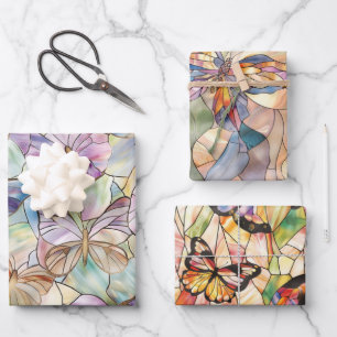 Feuille De Papier Cadeau Mint Aqua Bleu Papillons pourpres