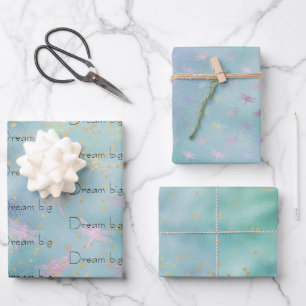 Feuille De Papier Cadeau Mint Aqua Gold Confetti Dragonflies