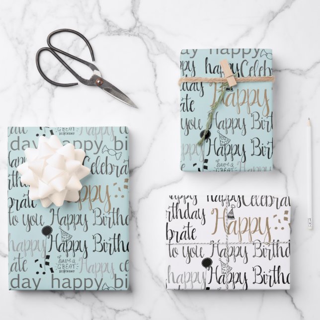 Feuille De Papier Cadeau Mint Fun Happy Balloons Birthday (Recto)