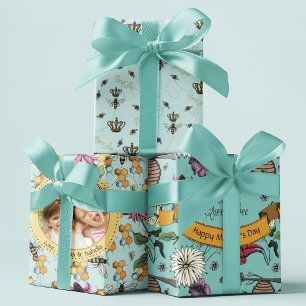 Feuille De Papier Cadeau Mint Queen Bee & Gold Crown Photo