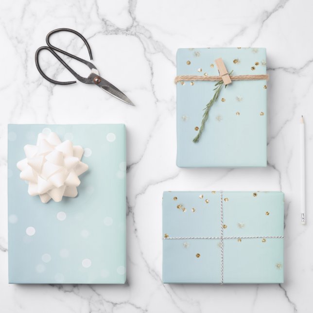 Feuille De Papier Cadeau Mint White Bokeh Gold Glitter Confetti Christmas (Recto)