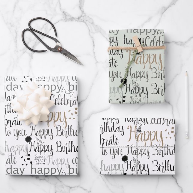 Feuille De Papier Cadeau Mint White Fun Happy Balloons Birthday (Recto)