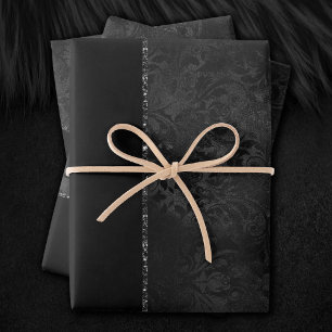 Feuille De Papier Cadeau Minuit Onyx Romance Black Satiny Grunge Damask