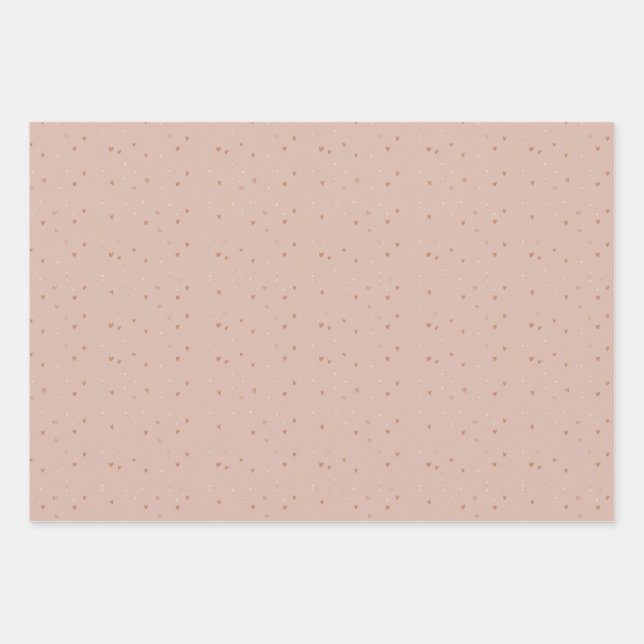 Feuille De Papier Cadeau Minuscules cœurs bruns  (Devant 3)
