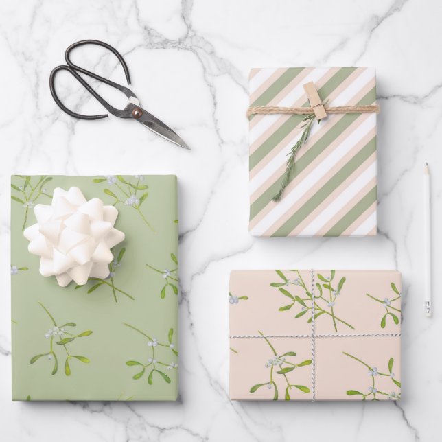 Feuille De Papier Cadeau Mistletoe Stripes Green Eggnog (Recto)