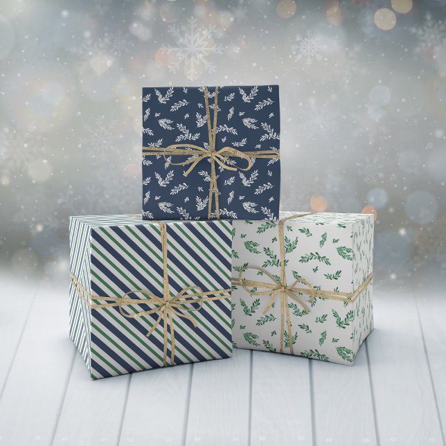 Feuille De Papier Cadeau Mistletoe Twigs & Stripes Motifs de Noël mixtes (Créateur téléchargé)