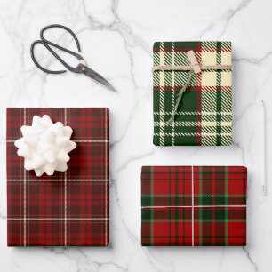 Feuille De Papier Cadeau Mixte rouge et vert Motifs de Noël Plaid hiver