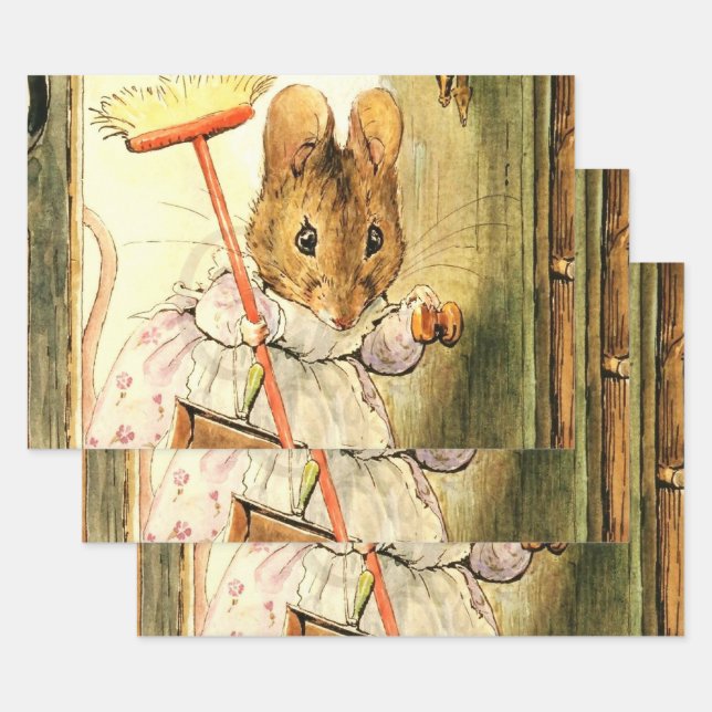 Feuille De Papier Cadeau "Mme Mouse balaie le pavillon" par Beatrix Potter (Lot)