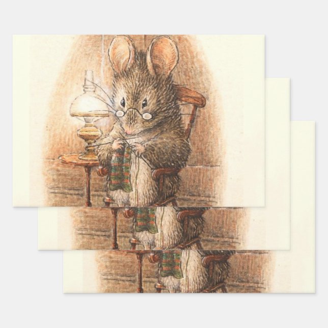 Feuille De Papier Cadeau "Mme Mouse Tricot" par Beatrix Potter (Lot)