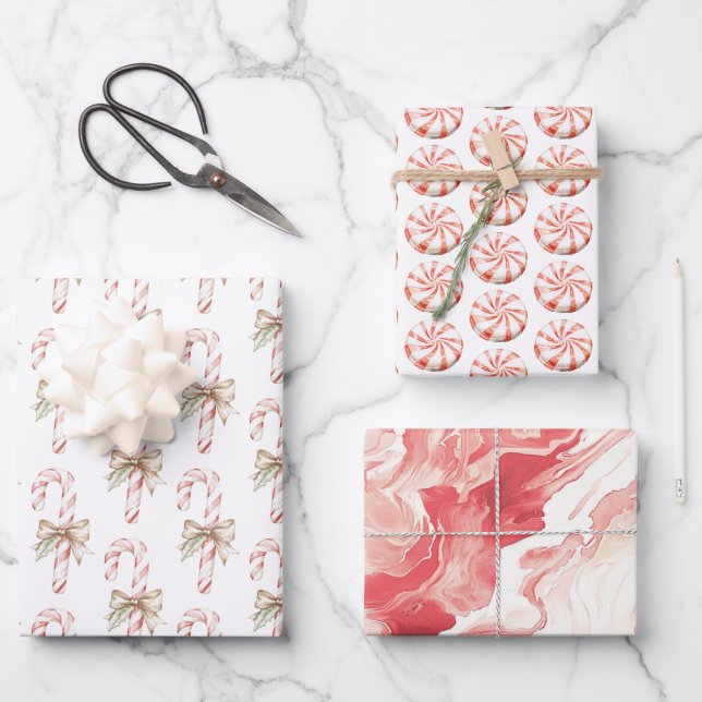 Feuille De Papier Cadeau Mocha Bow Pink Candy Cane Christmas (Recto)