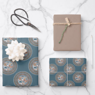 Feuille De Papier Cadeau Mocha et Accent Abstrait Turquoise Polka Dot Manda