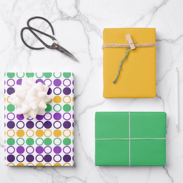 Feuille De Papier Cadeau Mod Mardi Gras Points (Recto)