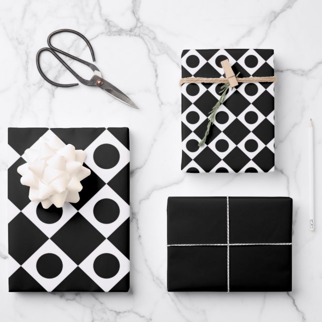 Feuille De Papier Cadeau Mod Retro 60's Noir (Recto)