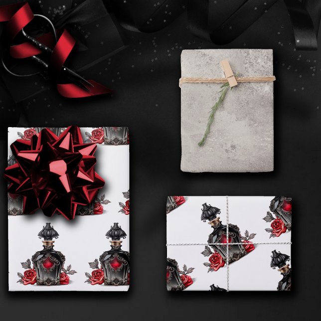 Feuille De Papier Cadeau Mode gothique Bouteille de parfum victorienne avec (Créateur téléchargé)