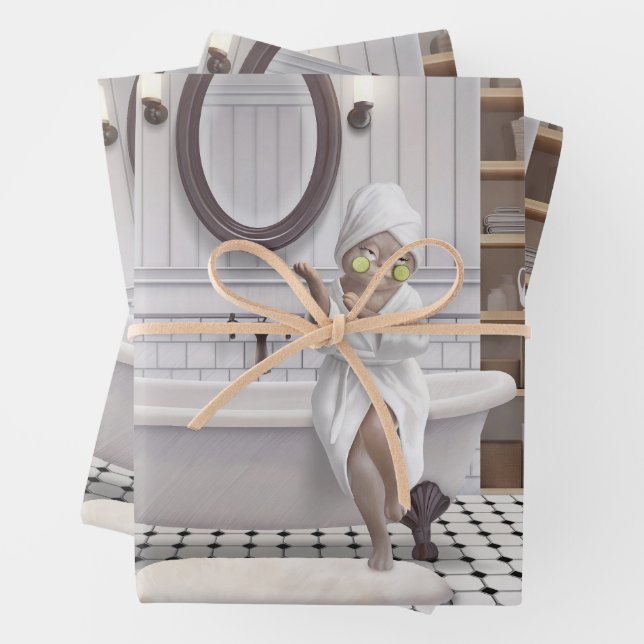 Feuille De Papier Cadeau Mode Recharge - Miss Meow en peignoir (En situation)