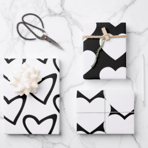 Feuille De Papier Cadeau Modèle cœurs grands jour de la Saint-Valentin noir