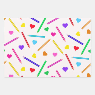 Feuille De Papier Cadeau Modèle crayons de couleur de l'école avec de petit